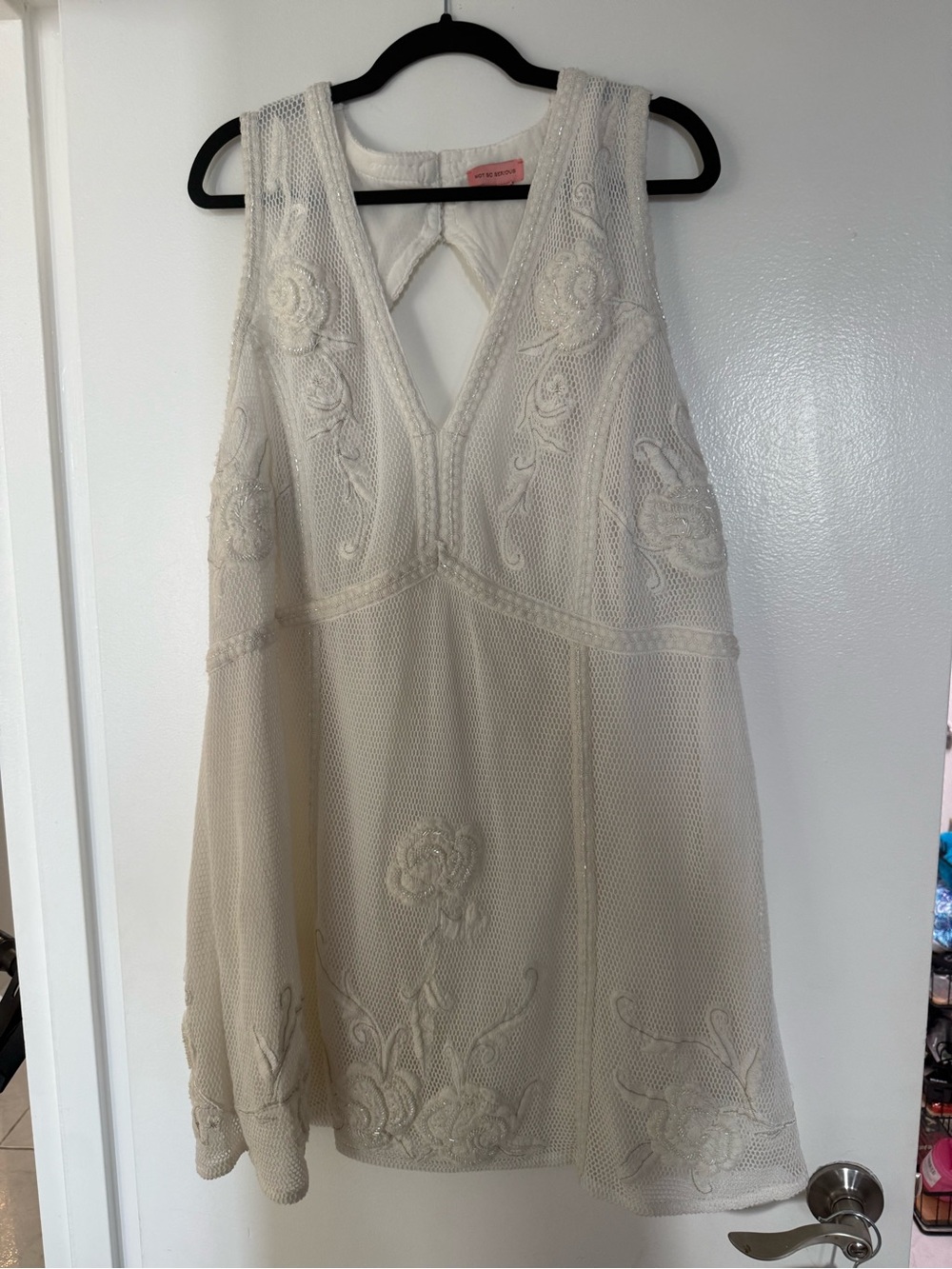 White Embroidered Mesh V-Neck Dress 2X